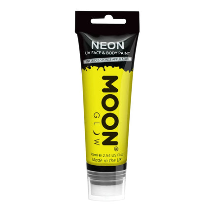 Moon Glow Neon UV Face Paint with Sponge Applicator Intense Yellow 75ml van Moon Creations koop je bij Partywinkel