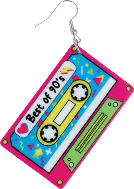 Neon 80S Oorbellen Cassette van Fiestas Guirca koop je bij Partywinkel