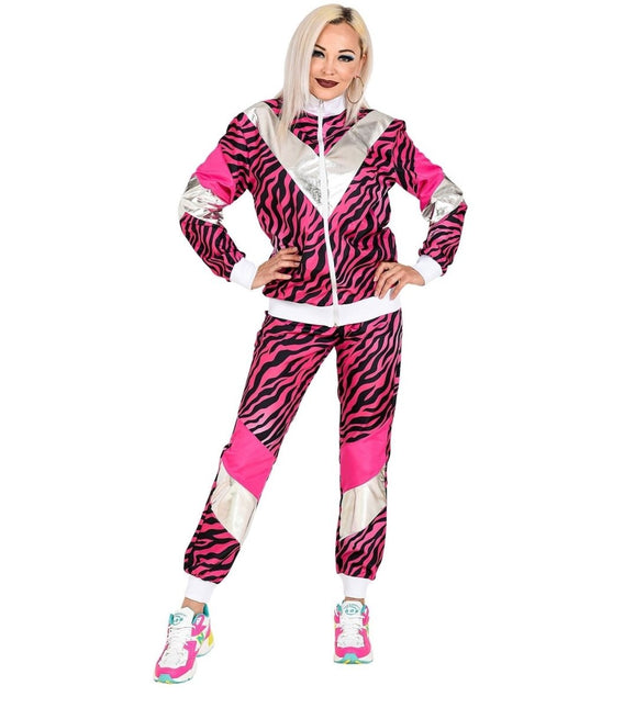 Neon 80S Trainingspak Fout Roze Tijgerprint van Widmann koop je bij Partywinkel