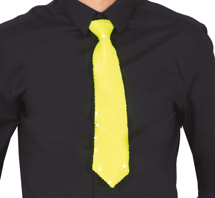 Neon Gele Stropdas Glitter 37cm van Fiestas Guirca koop je bij Partywinkel