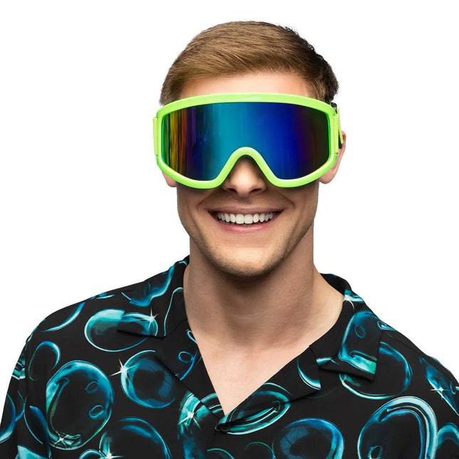 Neon Groene Skibril - Partywinkel - 8712026027023