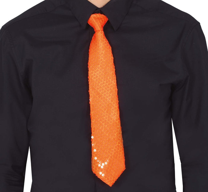 Neon Oranje Stropdas Glitter 37cm van Fiestas Guirca koop je bij Partywinkel