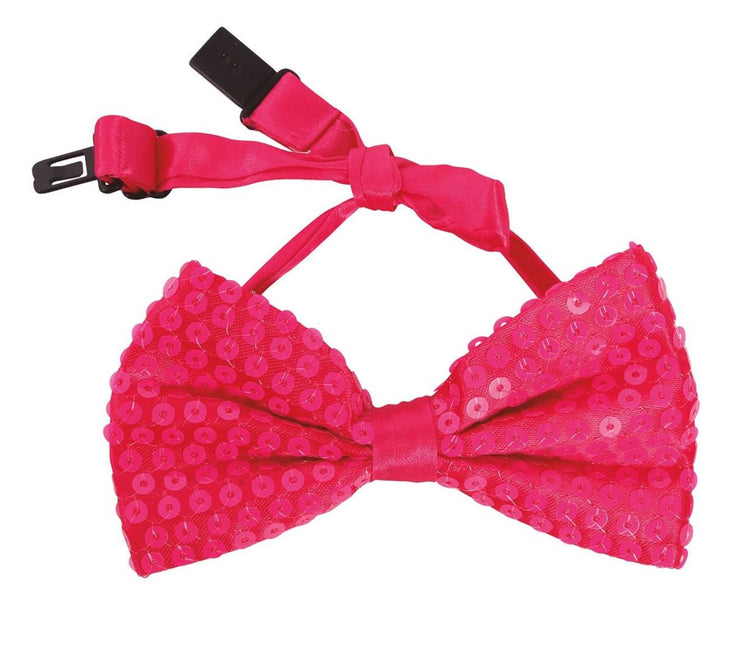 Neon Roze Strik Glitter 13cm van Fiestas Guirca koop je bij Partywinkel