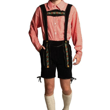 Lederhose Corto Negro Con Blusa