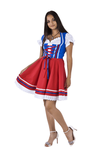 Oktoberfest Dirndl Jurk Oktoberfest Rood Blauw Dames 2 Delig van Haus Huberts koop je bij Partywinkel