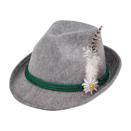 Oktoberfest Hoed Tiroler Grijs Met Veer van Widmann koop je bij Partywinkel