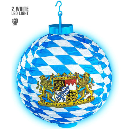 Oktoberfest Lampion Blauw Wit Met Lidlicht van Widmann koop je bij Partywinkel