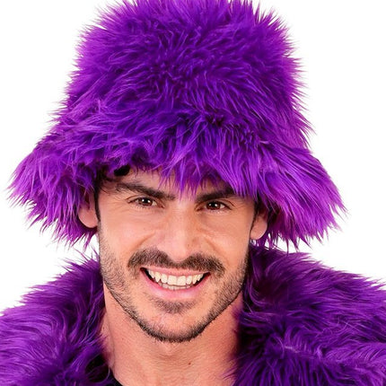 Paars Bucket Hat Pluche van Widmann koop je bij Partywinkel