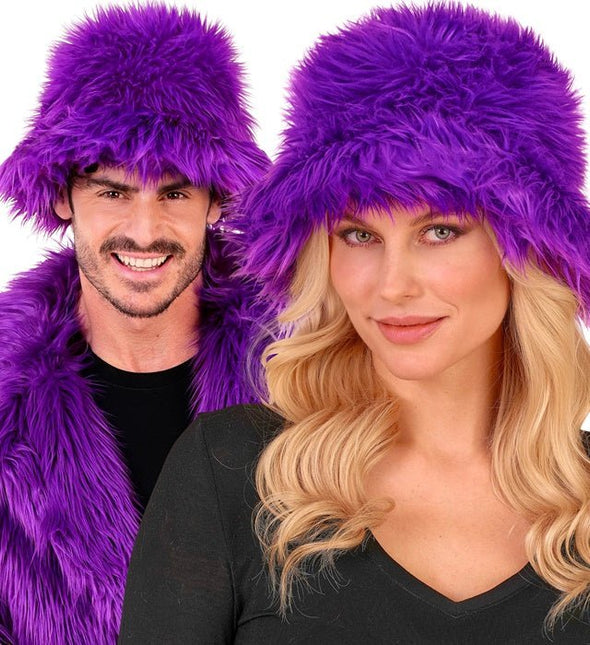 Paars Bucket Hat Pluche van Widmann koop je bij Partywinkel