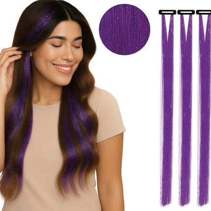 Paars Hair Extension Glitters 50cm 3st van Fiestas Guirca koop je bij Partywinkel