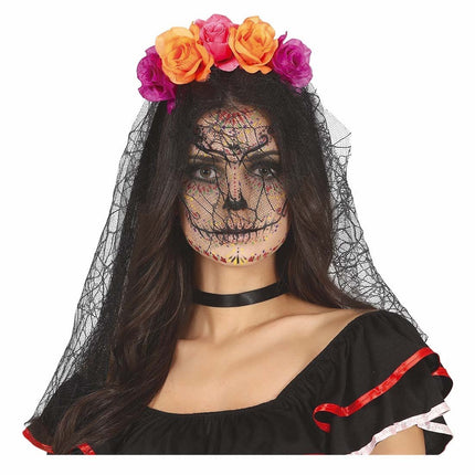 Paars Oranje Haarband Met Sluier van Fiestas Guirca koop je bij Partywinkel