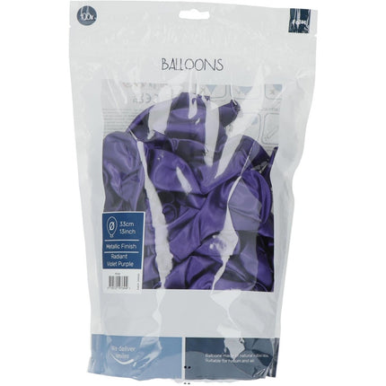 Paarse Ballonnen Metallic Violet Purple 33cm 100st van Folat koop je bij Partywinkel