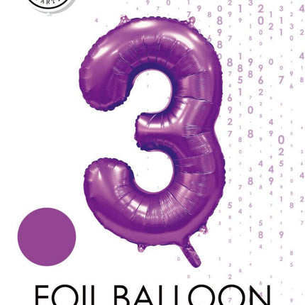 Paarse Cijfer Ballon 3 Jaar Glans 86cm van WeFiesta koop je bij Partywinkel