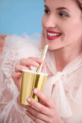 Papieren Rietjes Gouden Bloemen 19,5cm 10st van Partydeco koop je bij Partywinkel