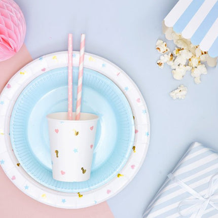 Papieren Rietjes Lichtroze Wit 19,5cm 10st van Partydeco koop je bij Partywinkel