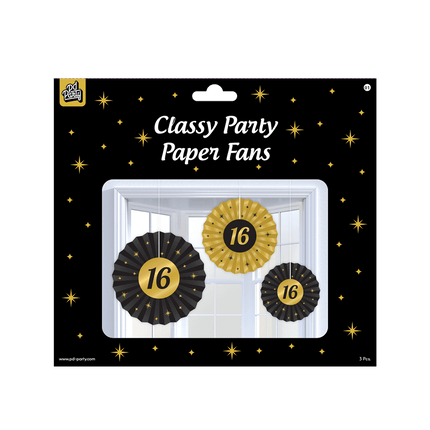 Papieren Waaiers 16 Jaar Set 20 - 40cm 3 - delig van Paper Dreams koop je bij Partywinkel