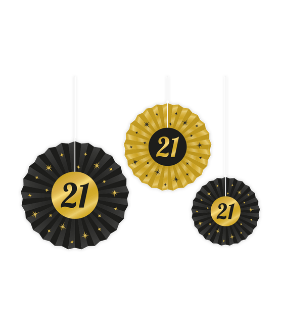 Papieren Waaiers 21 Jaar Set 20 - 40cm 3 - delig van Paper Dreams koop je bij Partywinkel