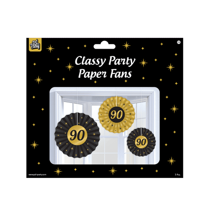 Papieren Waaiers 90 Jaar Set 20 - 40cm 3 - delig van Paper Dreams koop je bij Partywinkel