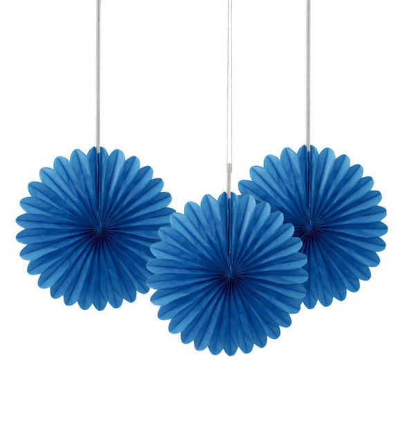 Papieren Waaiers Blauw 15cm 3st van Unique koop je bij Partywinkel
