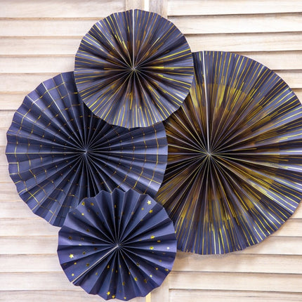 Papieren Waaiers Blauw Set 23 - 40cm 4 delig van Partydeco koop je bij Partywinkel