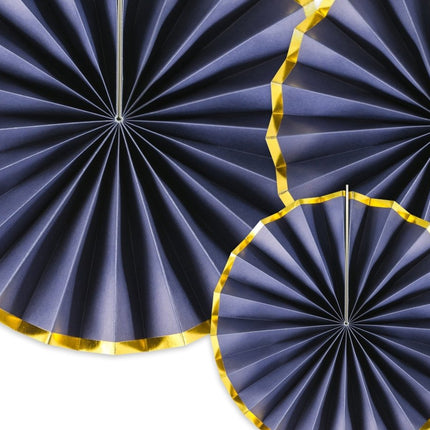 Papieren Waaiers Donkerblauw Goud Set 23 - 40cm 3 delig van Partydeco koop je bij Partywinkel