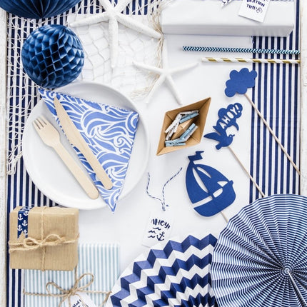 Papieren Waaiers Donkerblauw Set 23 - 40cm 3 delig van Partydeco koop je bij Partywinkel