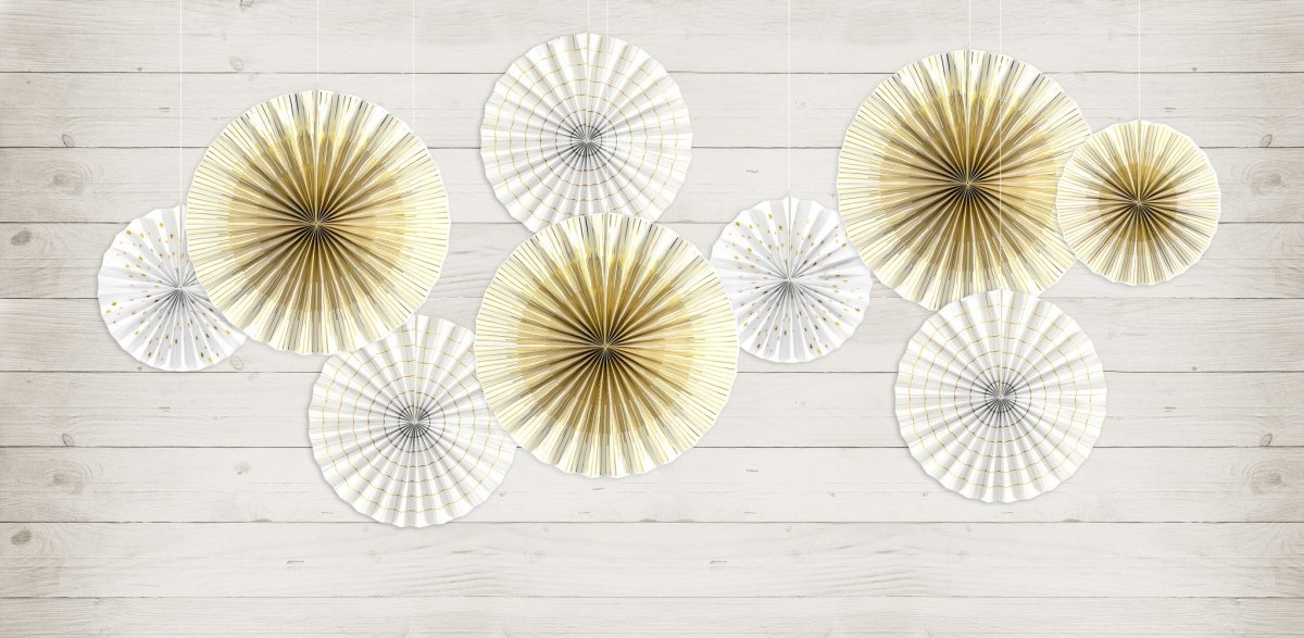 Papieren Waaiers Goud Wit Set 23 - 40cm 4 delig van Partydeco koop je bij Partywinkel