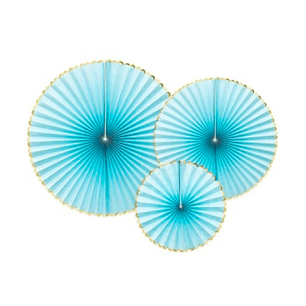 Papieren Waaiers Lichtblauw Goud Set 23 - 40cm 3 delig van Partydeco koop je bij Partywinkel