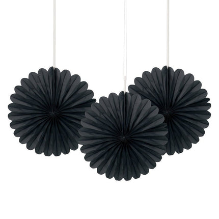 Papieren Waaiers Zwart 15cm 3st van Unique koop je bij Partywinkel