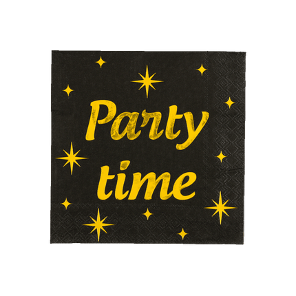Party Servetten Zwart Goud 19cm 16st - Partywinkel - 8716764238567