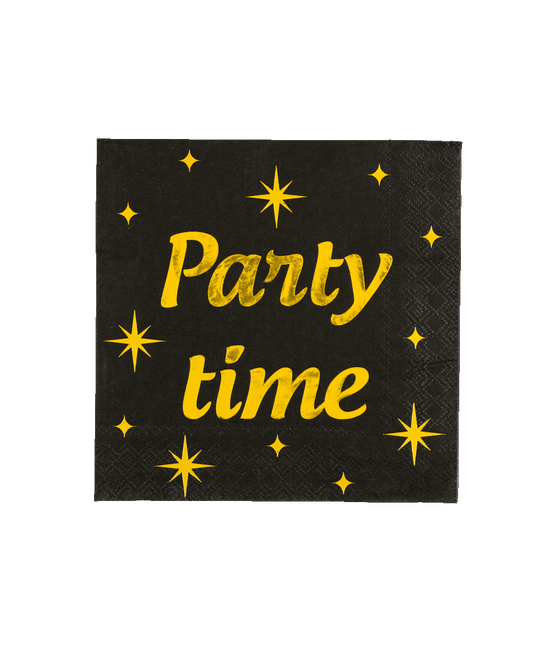 Party Servetten Zwart Goud 19cm 16st - Partywinkel - 8716764238567