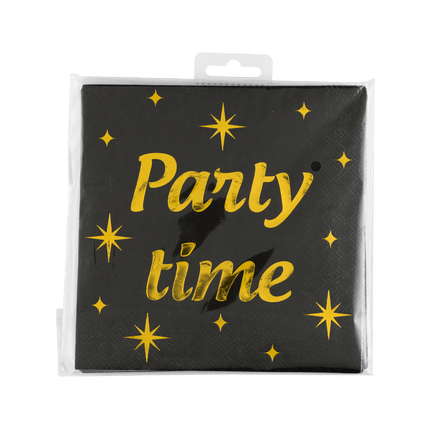 Party Servetten Zwart Goud 19cm 16st - Partywinkel - 8716764238567