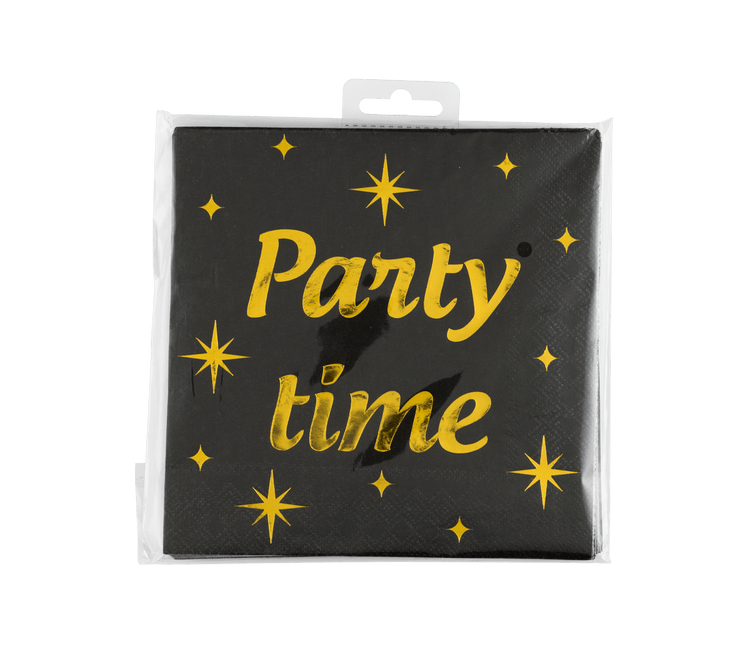 Party Servetten Zwart Goud 19cm 16st - Partywinkel - 8716764238567