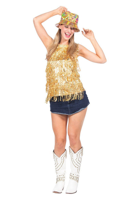 Party top metallic franjes pailletten (V) - Partywinkel - 8720059067008