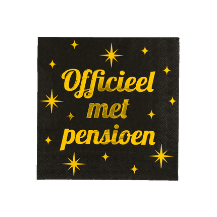 Pensioen Servetten Zwart Goud 19cm 16st - Partywinkel - 8716764238505