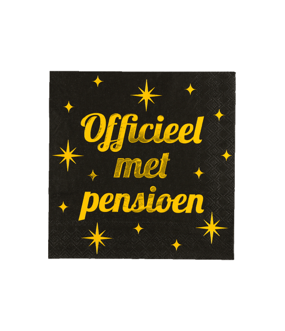 Pensioen Servetten Zwart Goud 19cm 16st - Partywinkel - 8716764238505