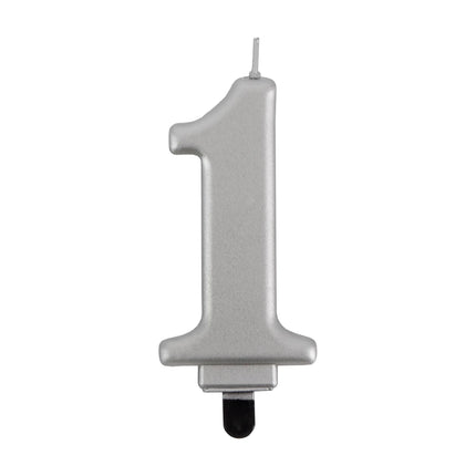 Vela de 1 año, plateada metalizada, 7 cm