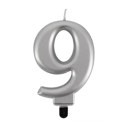Vela de 9 años, plateada metalizada, 7 cm