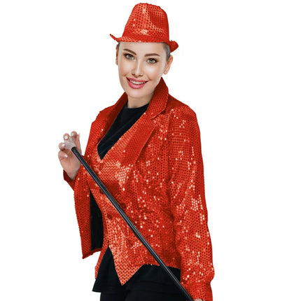 Chaqueta roja con lentejuelas, talla L