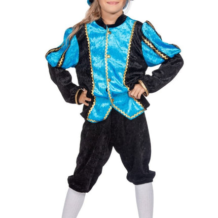 Pietenpak Kind Lichtblauw/Zwart Luxe van Wilbers & Wilbers koop je bij Partywinkel