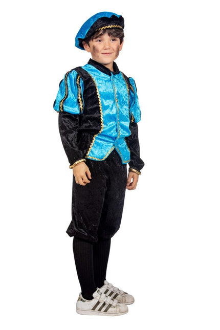 Pietenpak Kind Lichtblauw/Zwart Luxe van Wilbers & Wilbers koop je bij Partywinkel