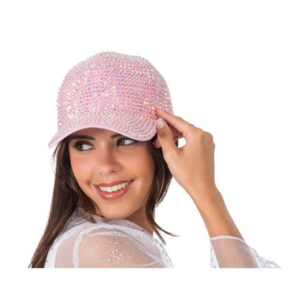 Gorra rosa con strass, talla única