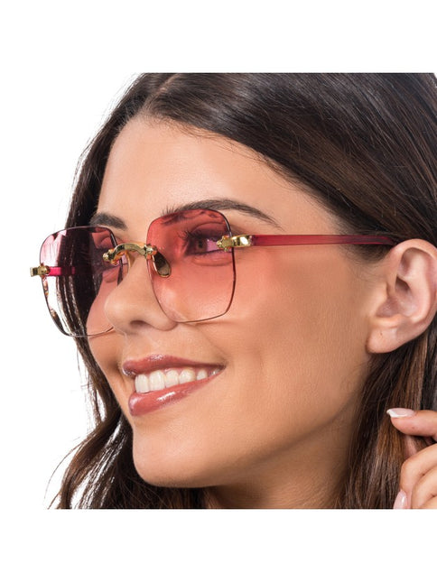Gafas sin montura de color rosa con degradado