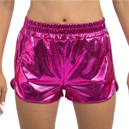 Pantalones cortos de mujer en rosa intenso metalizado