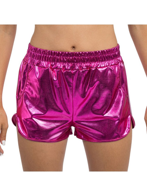 Pantalones cortos de mujer en rosa intenso metalizado