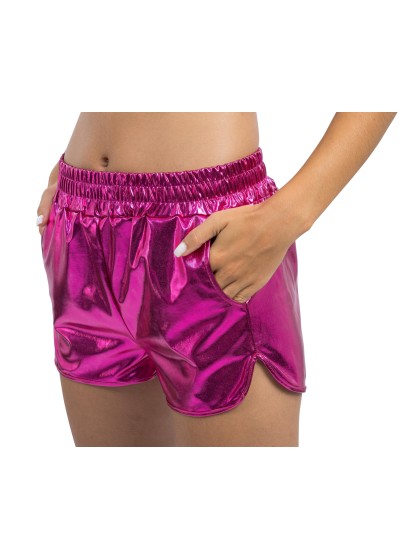 Pantalones cortos de mujer en rosa intenso metalizado