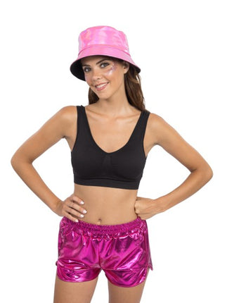 Pantalones cortos de mujer en rosa intenso metalizado