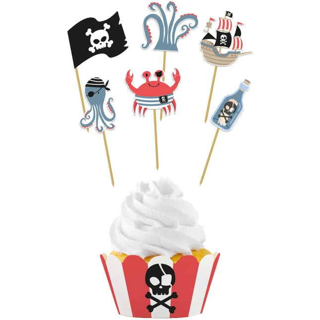 Piraat Cupcake Toppers Met Cupcake Wikkels 6st van Folat koop je bij Partywinkel