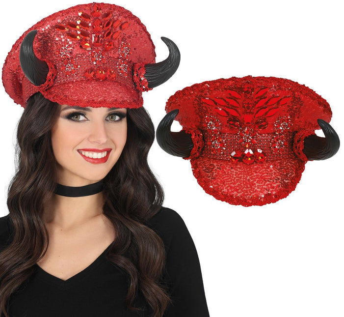 Police red hat with horns, adult van Fiestas Guirca koop je bij Partywinkel