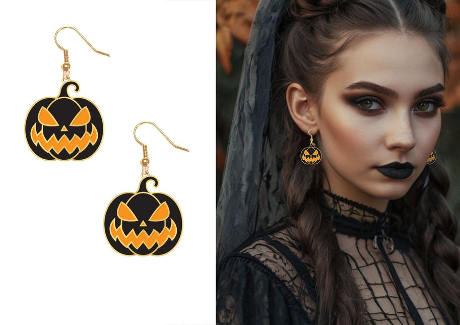 Pompoen Oorbellen Zwart Oranje van Fiestas Guirca koop je bij Partywinkel